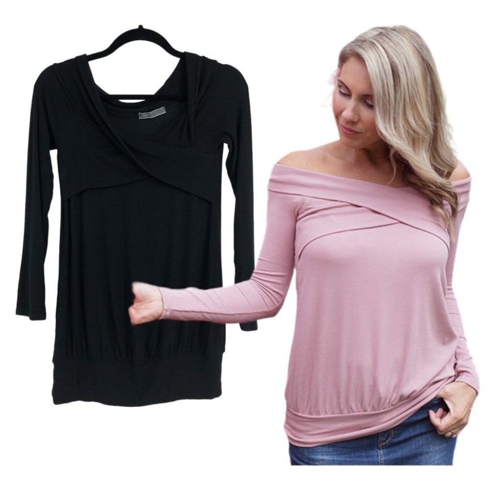 Cherish Black Fun and flirty ribbed cross cross off-the-shoulder tunic size S